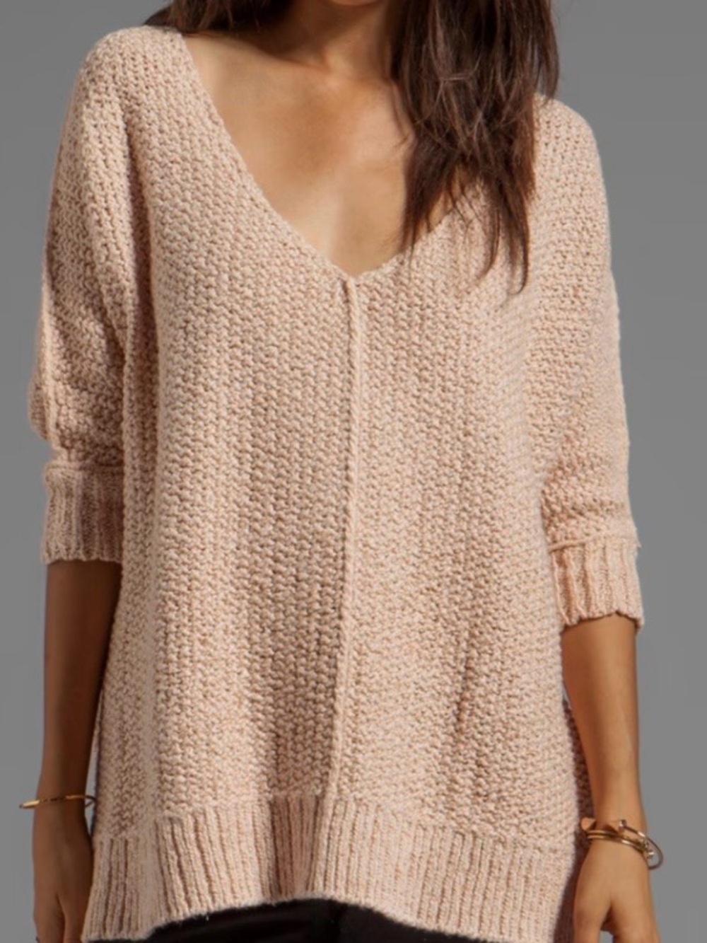 Women’s Cream V-Neck Knit Sweater - Stylish Lightweight Pullover free people